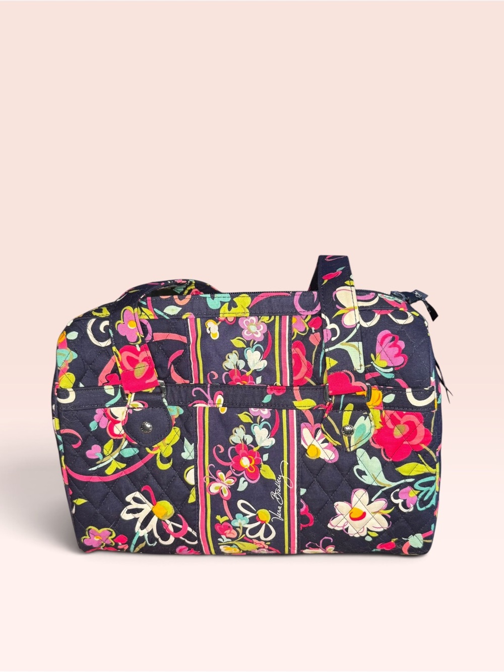 Vera Bradley Navy Quilted Ribbons Medium Handbag Retired